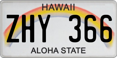 HI license plate ZHY366