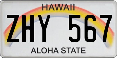 HI license plate ZHY567