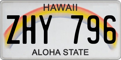 HI license plate ZHY796