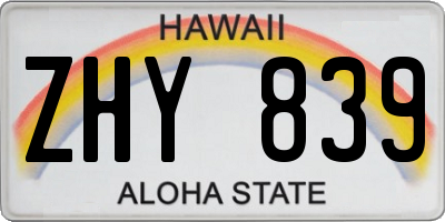 HI license plate ZHY839