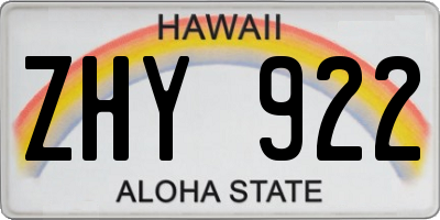 HI license plate ZHY922