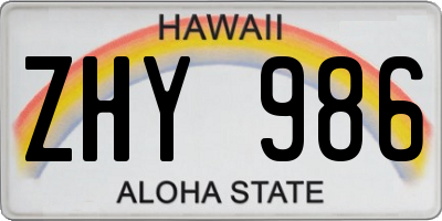 HI license plate ZHY986