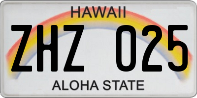 HI license plate ZHZ025