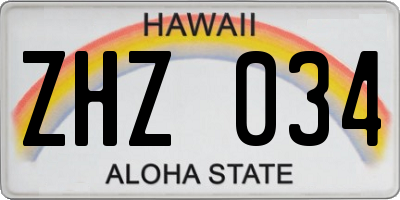 HI license plate ZHZ034