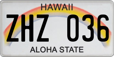 HI license plate ZHZ036