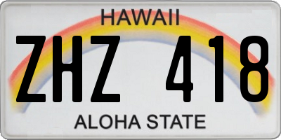 HI license plate ZHZ418