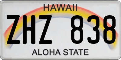HI license plate ZHZ838