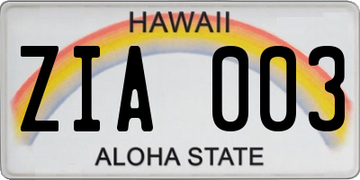 HI license plate ZIA003