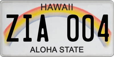 HI license plate ZIA004