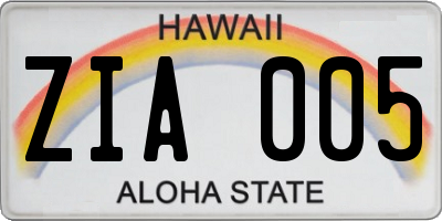 HI license plate ZIA005