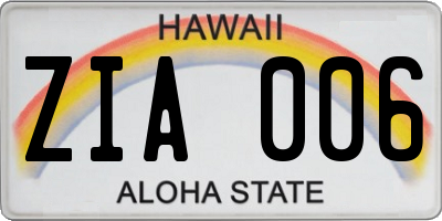 HI license plate ZIA006