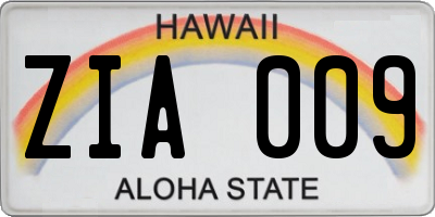 HI license plate ZIA009