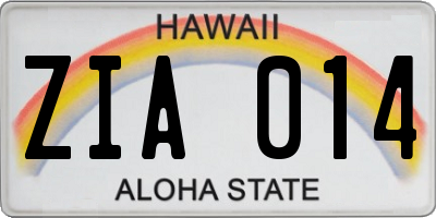 HI license plate ZIA014