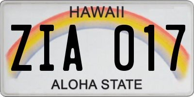 HI license plate ZIA017