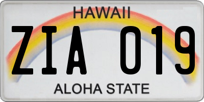 HI license plate ZIA019