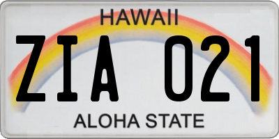 HI license plate ZIA021