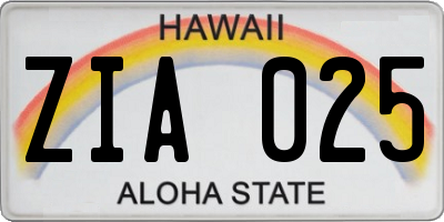 HI license plate ZIA025