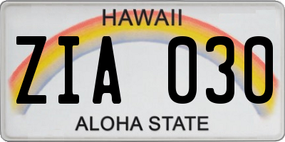 HI license plate ZIA030