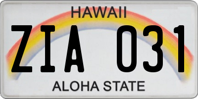 HI license plate ZIA031