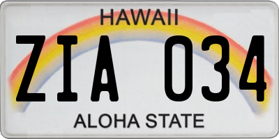 HI license plate ZIA034