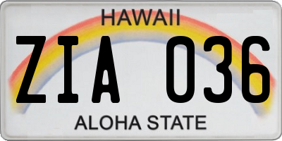 HI license plate ZIA036
