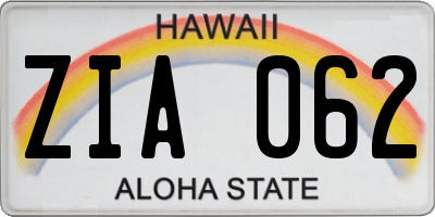 HI license plate ZIA062