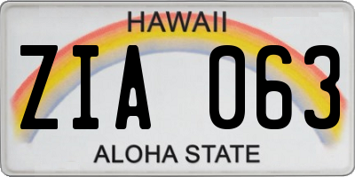 HI license plate ZIA063