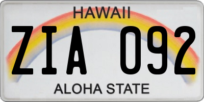 HI license plate ZIA092