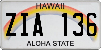 HI license plate ZIA136