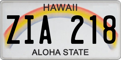 HI license plate ZIA218