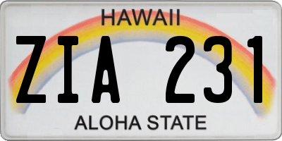 HI license plate ZIA231