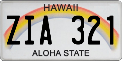 HI license plate ZIA321