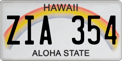 HI license plate ZIA354