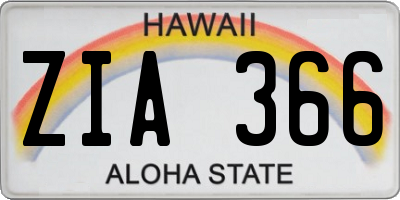HI license plate ZIA366