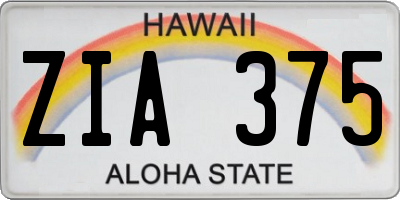 HI license plate ZIA375
