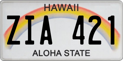 HI license plate ZIA421