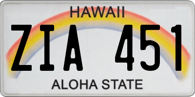 HI license plate ZIA451