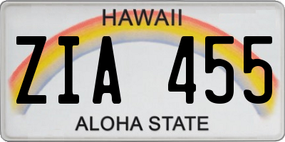 HI license plate ZIA455