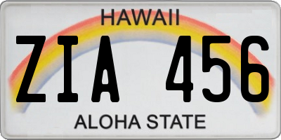 HI license plate ZIA456