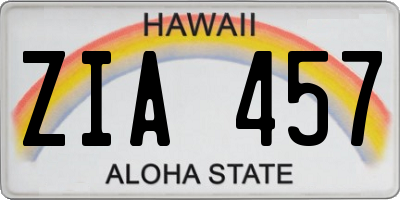 HI license plate ZIA457