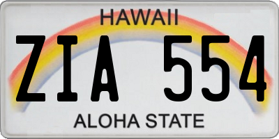 HI license plate ZIA554