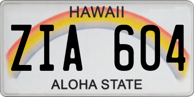 HI license plate ZIA604