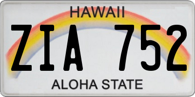 HI license plate ZIA752