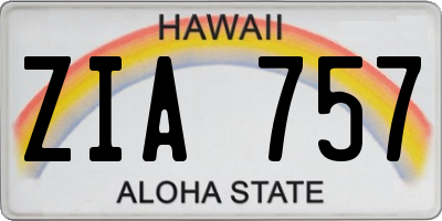 HI license plate ZIA757