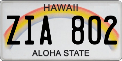 HI license plate ZIA802