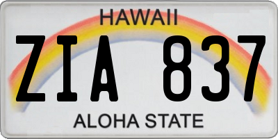 HI license plate ZIA837