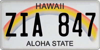 HI license plate ZIA847