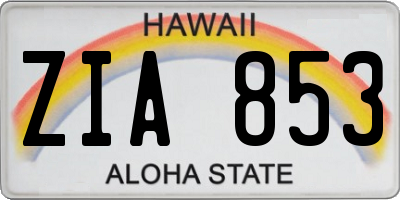 HI license plate ZIA853