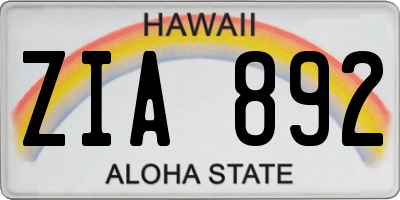 HI license plate ZIA892