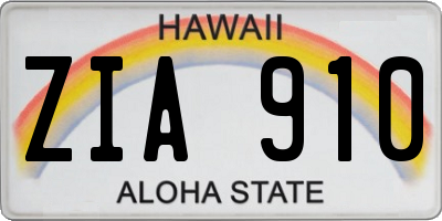 HI license plate ZIA910